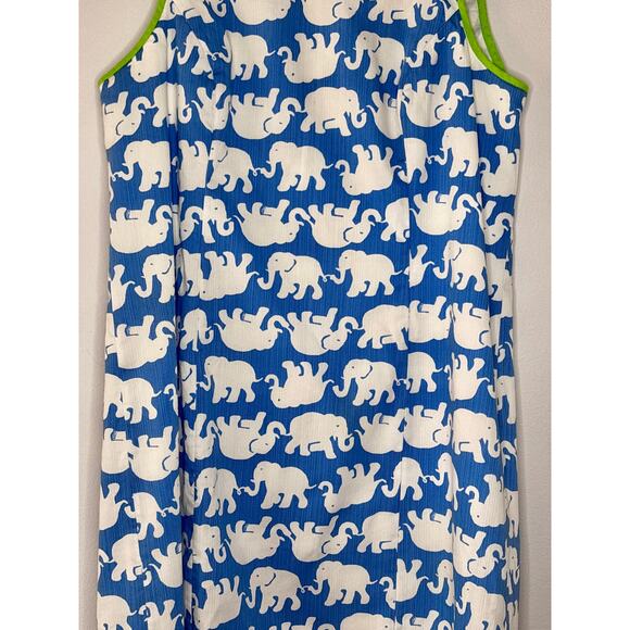 Lilly Pulitzer Tusk in the Sun Shift Dress Elephants Blue White Green Piping - Picture 3 of 16